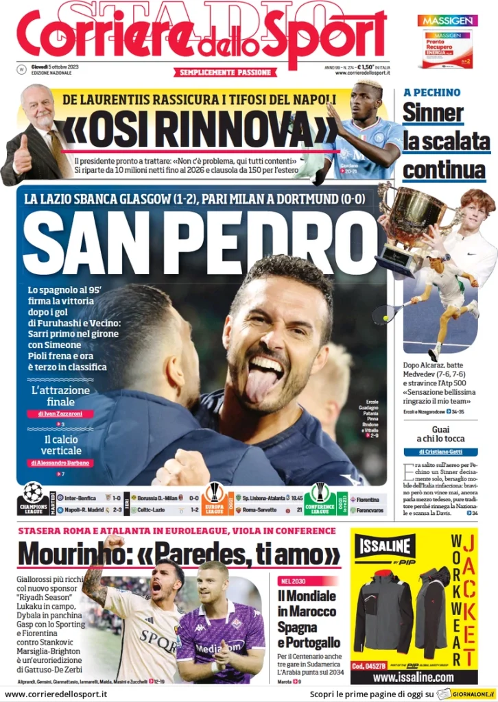 Le Prime Pagine Sportive Nazionali - 5 ottobre 28 Corriere Sport 1