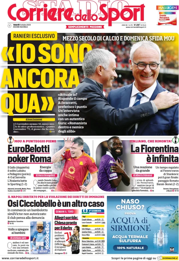 Le Prime Pagine Sportive Nazionali - 6 ottobre 28 Corriere Sport 2