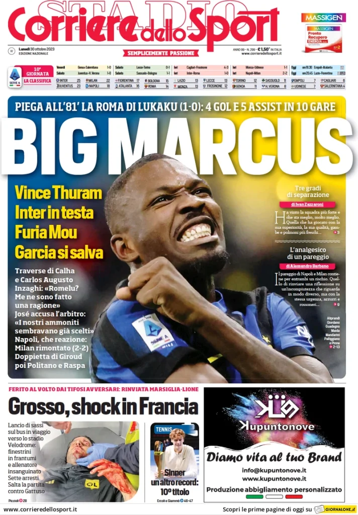 Le Prime Pagine Sportive Nazionali – 30 ottobre 28 Corriere Sport 9