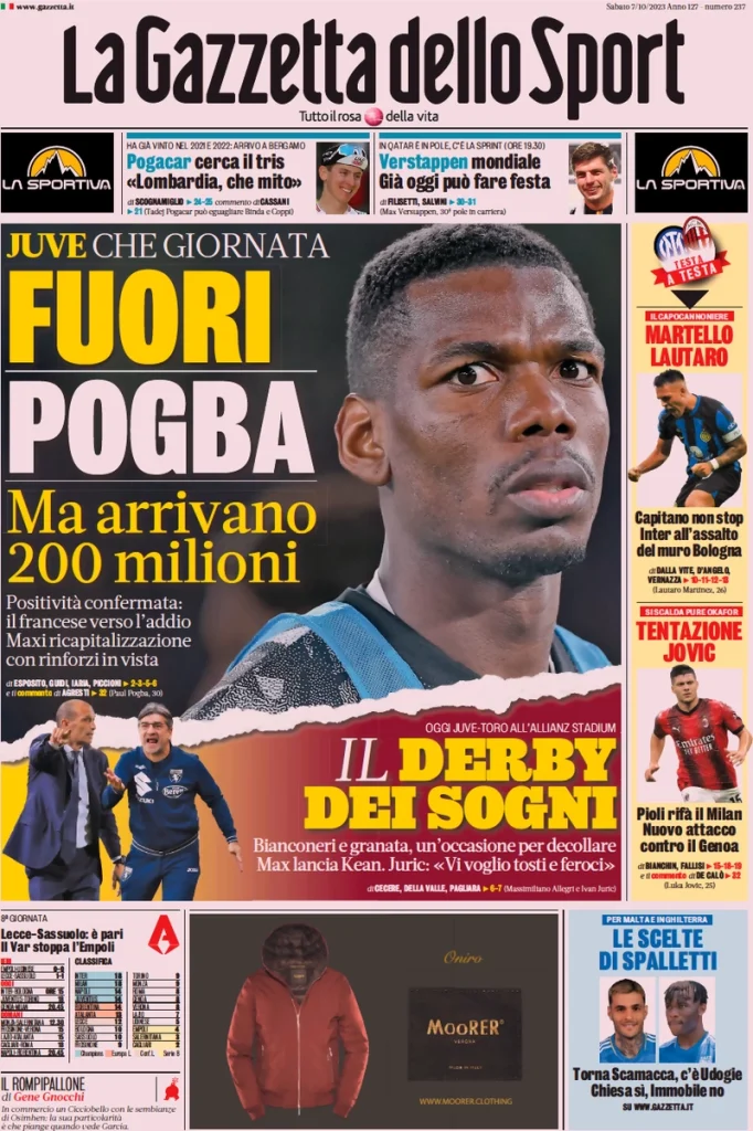 Le Prime Pagine Sportive Nazionali - 7 ottobre 27 Gazzetta dello Sport 3