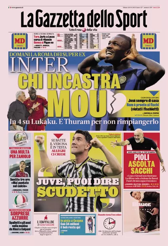 Le Prime Pagine Sportive Nazionali – 28 ottobre 27 Gazzetta dello Sport 7
