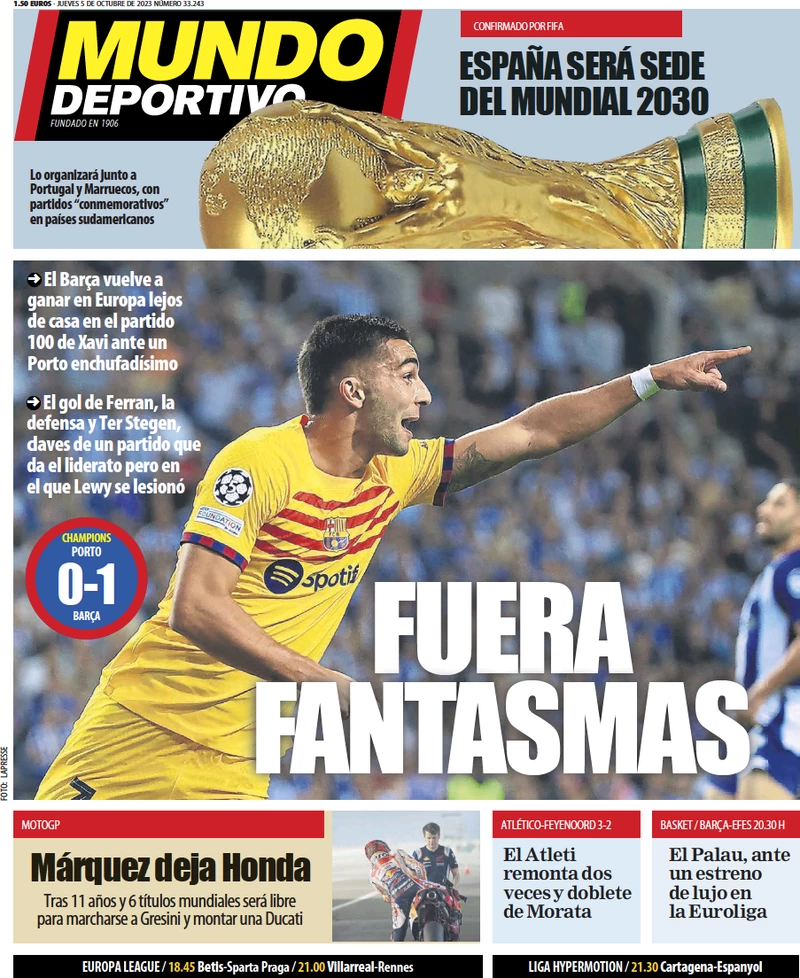 Le Prime Pagine Sportive Internazionali - 5 ottobre 30 Mundo Deportivo 1