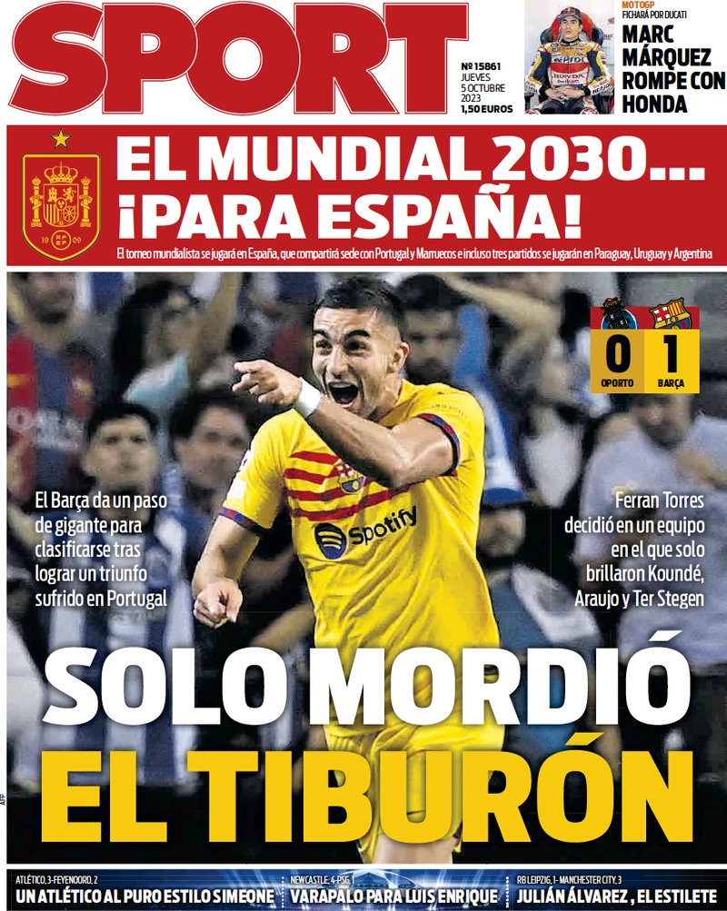 Le Prime Pagine Sportive Internazionali - 5 ottobre 32 Sport 1