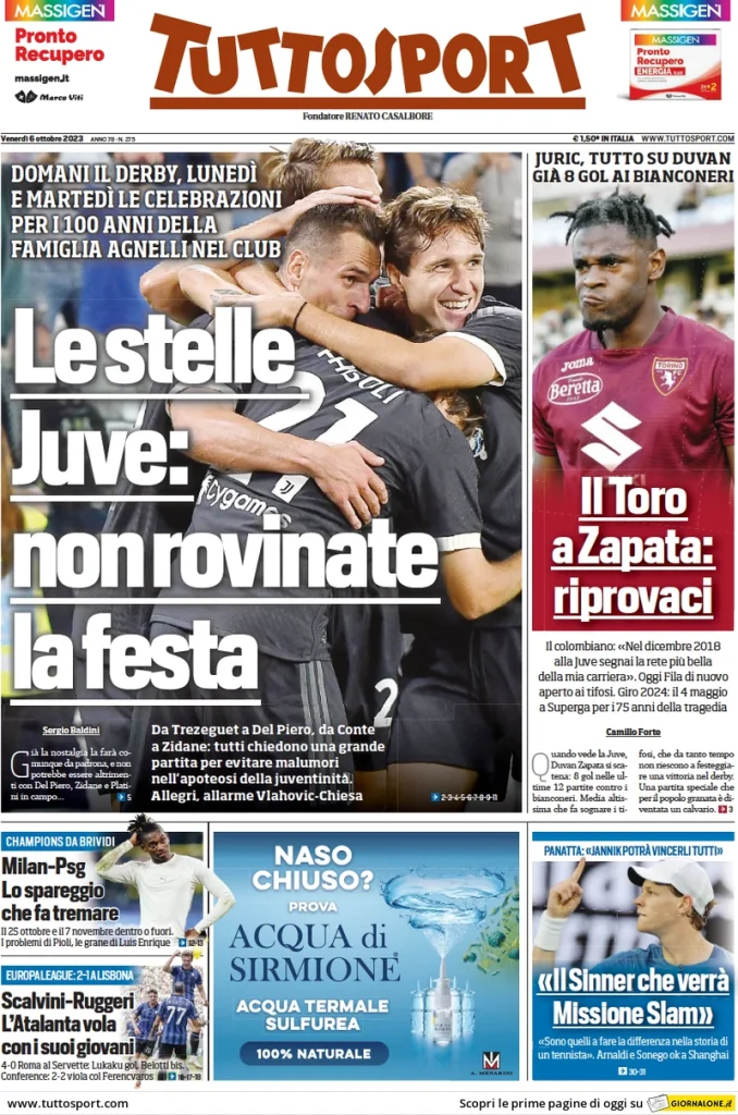 Le Prime Pagine Sportive Nazionali - 6 ottobre 29 Tuttosport 2