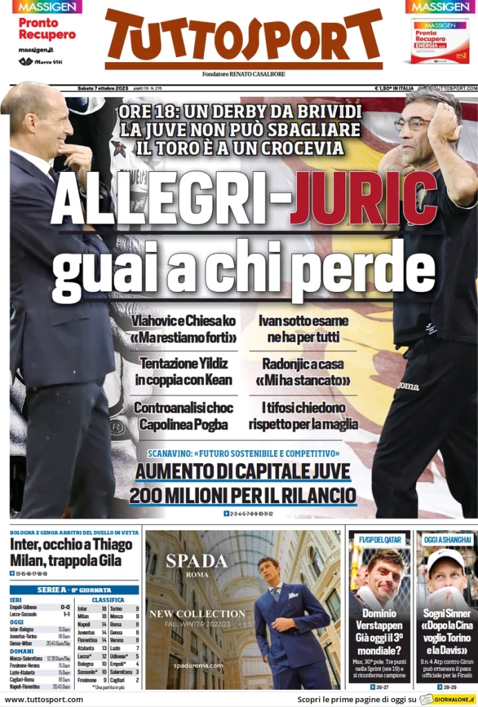 Le Prime Pagine Sportive Nazionali - 7 ottobre 29 Tuttosport 3