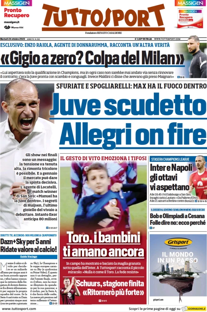 Le Prime Pagine Sportive Nazionali – 24 ottobre 29 Tuttosport 6