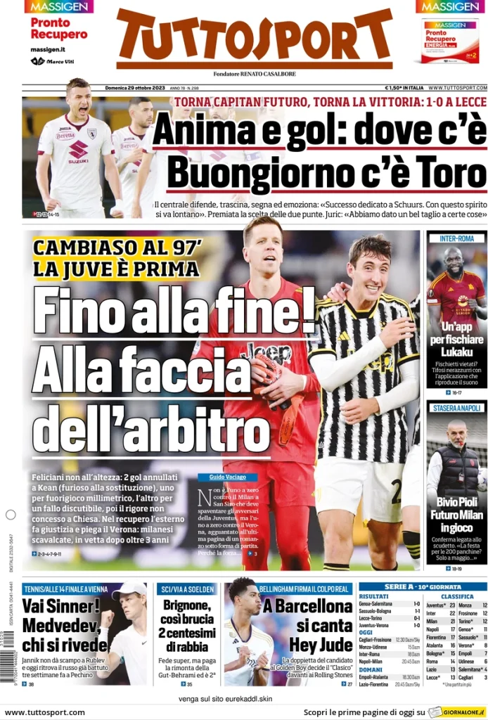 Le Prime Pagine Sportive Nazionali – 29 ottobre 29 Tuttosport 7