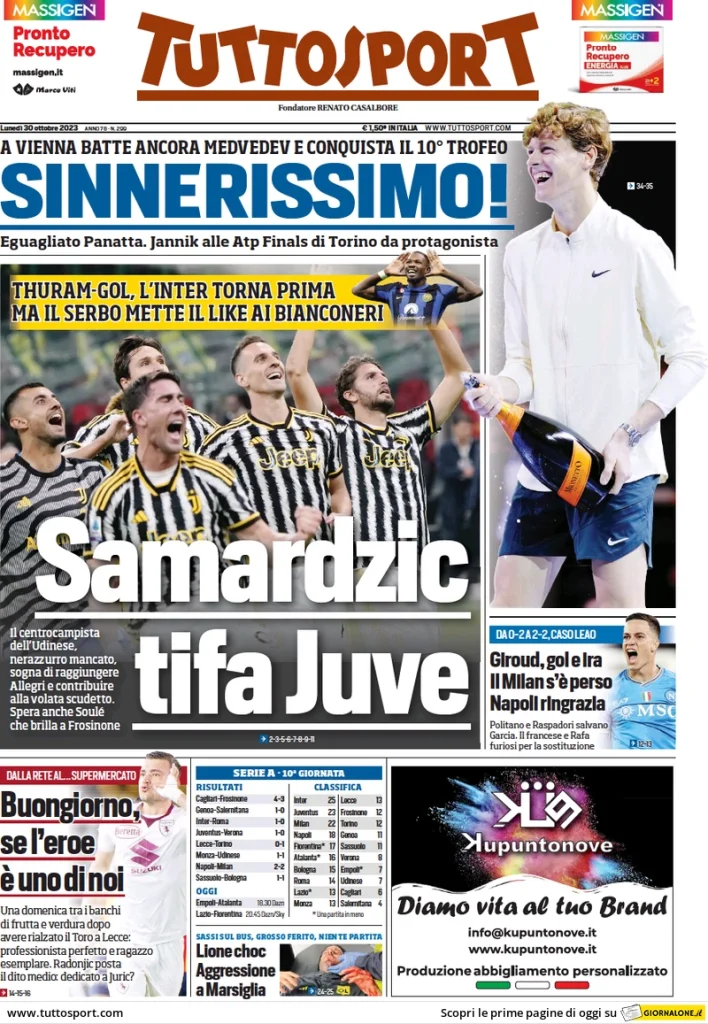 Le Prime Pagine Sportive Nazionali – 30 ottobre 29 Tuttosport 8