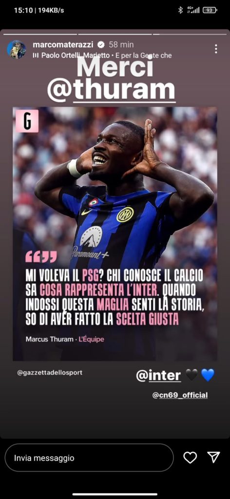 Materazzi approva: spunta un ringraziamento a Thuram sui social - FOTO 27 WhatsApp Image 2023 10 09 at 15.11.06