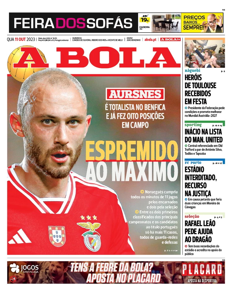 Le Prime Pagine Sportive Internazionali - 11 ottobre 27 a bola 063446061