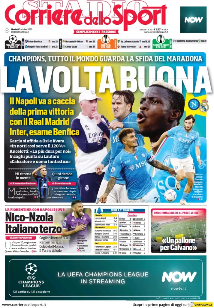 Le Prime Pagine Sportive Nazionali - 3 ottobre 28 corriere dello sport 010011841