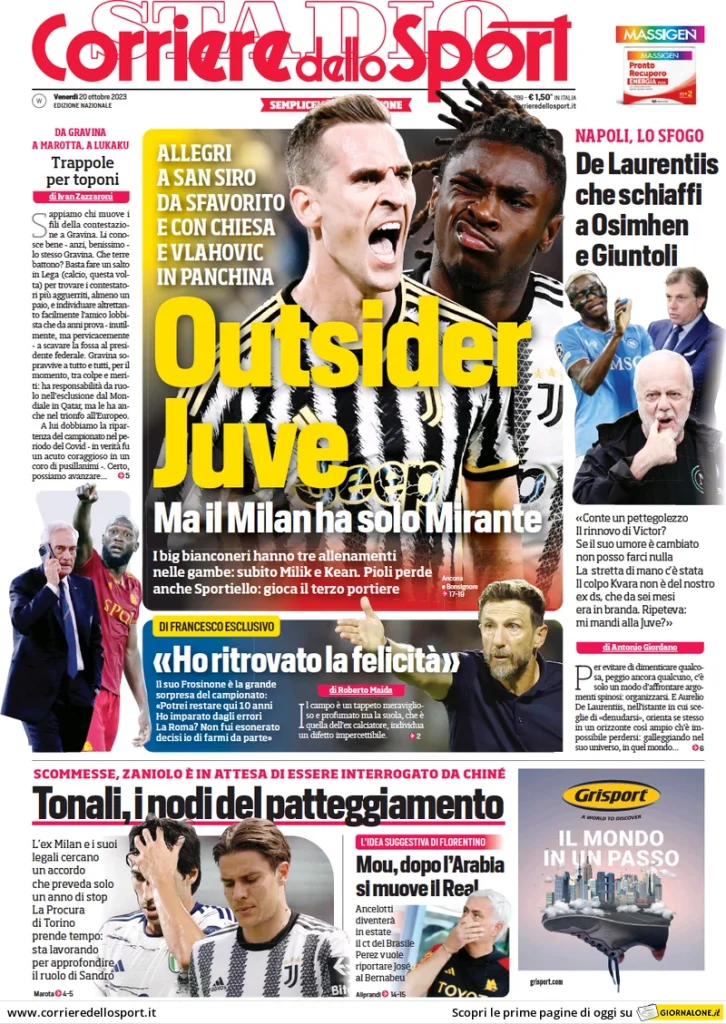 Le Prime Pagine Sportive Nazionali – 20 ottobre 28 corriere dello sport 010012485