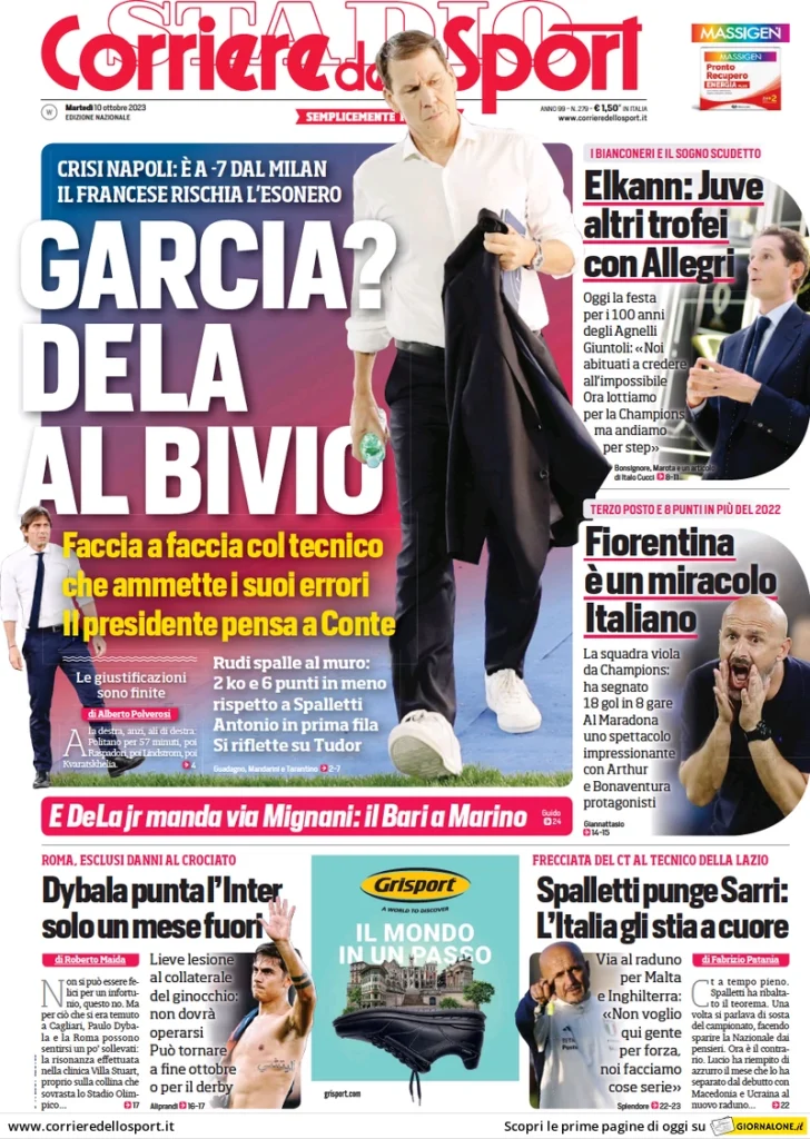 Le Prime Pagine Sportive Nazionali – 10 ottobre 28 corriere dello sport 011202492