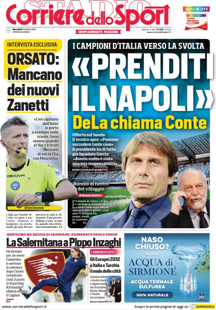 Le Prime Pagine Sportive Nazionali – 11 ottobre 28 corriere dello sport 011202771