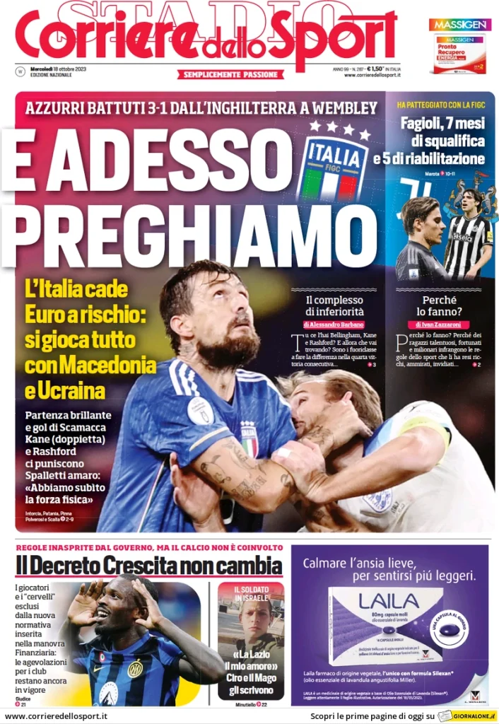 Le Prime Pagine Sportive Nazionali – 18 ottobre 28 corriere dello sport 011203706