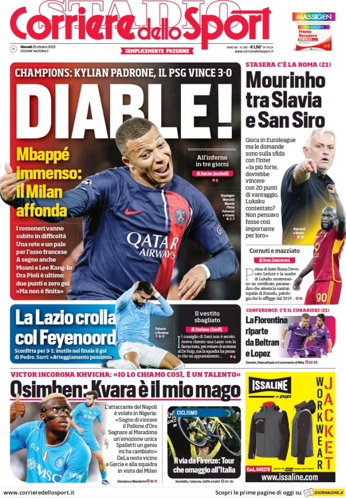 Le Prime Pagine Sportive Nazionali – 26 ottobre 28 corriere dello sport 013012172