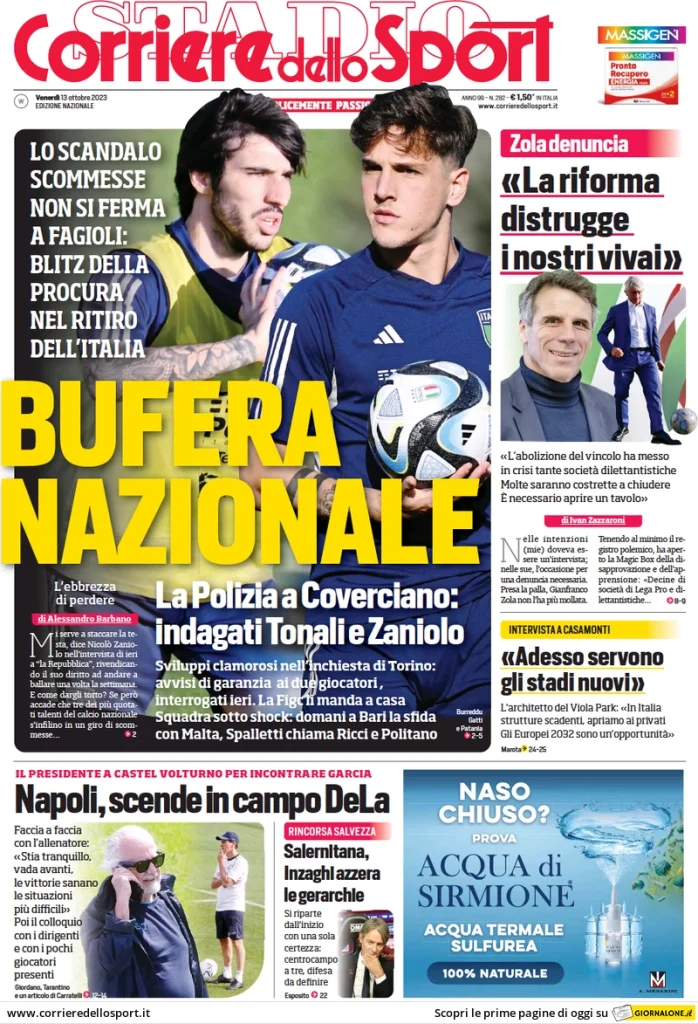 Le Prime Pagine Sportive Nazionali – 13 ottobre 28 corriere dello sport 014511898