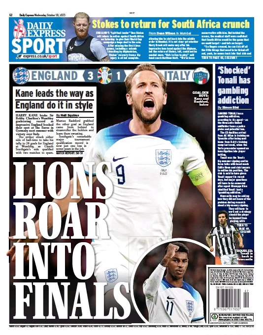 Le Prime Pagine Sportive Internazionali - 18 ottobre 4 daily express sport 074853317