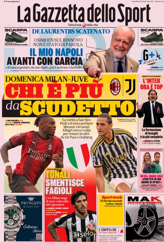 Le Prime Pagine Sportive Nazionali – 20 ottobre 27 la gazzetta dello sport 024805958