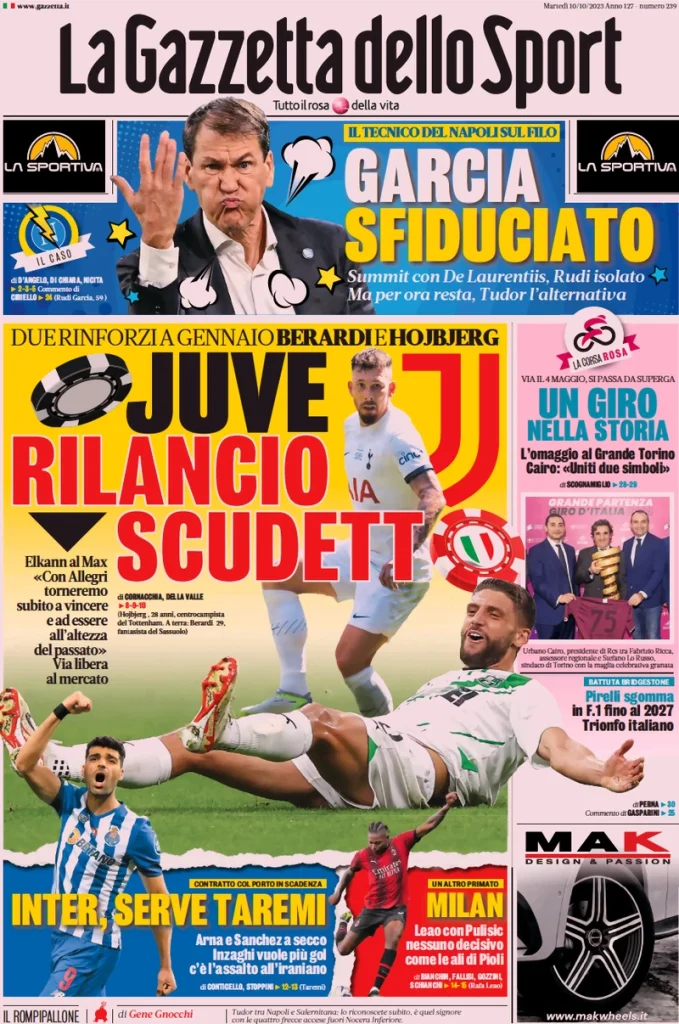 Le Prime Pagine Sportive Nazionali – 10 ottobre 27 la gazzetta dello sport 030305325