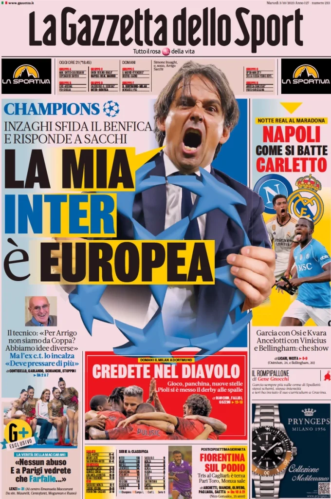 Le Prime Pagine Sportive Nazionali - 3 ottobre 27 la gazzetta dello sport 032304084