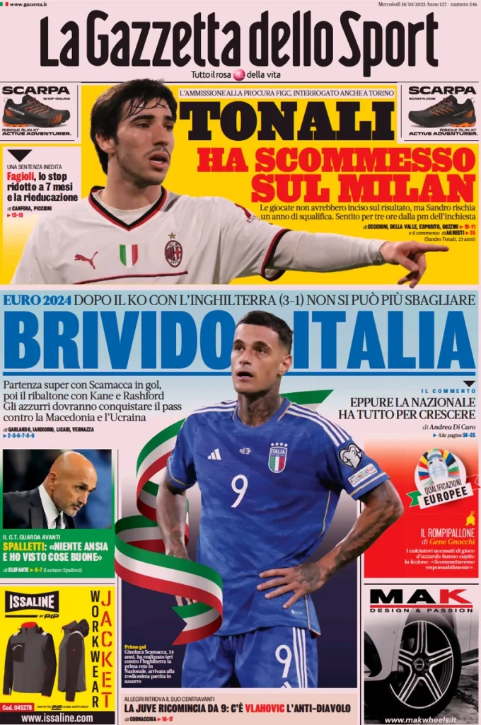 Le Prime Pagine Sportive Nazionali – 18 ottobre 27 la gazzetta dello sport 032804812