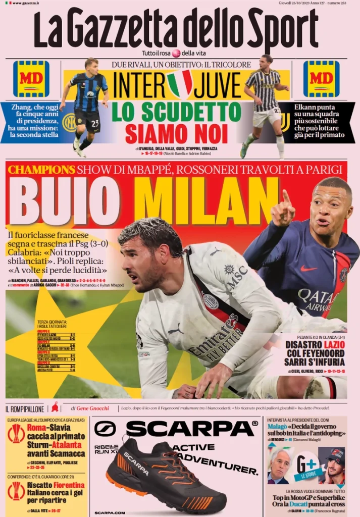 Le Prime Pagine Sportive Nazionali – 26 ottobre 27 la gazzetta dello sport 033011632