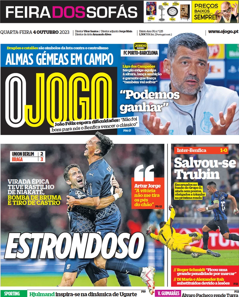 Le Prime Pagine Sportive Internazionali - 4 ottobre 29 o jogo 032818195
