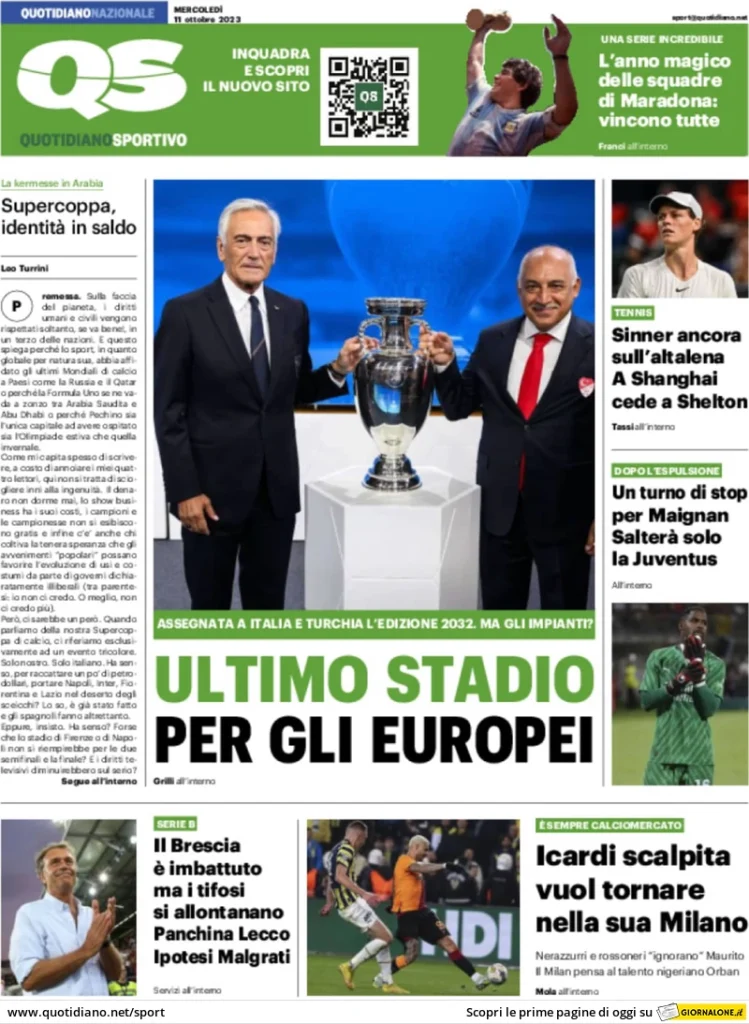 Le Prime Pagine Sportive Nazionali – 11 ottobre 30 qs quotidiano sportivo 071012690
