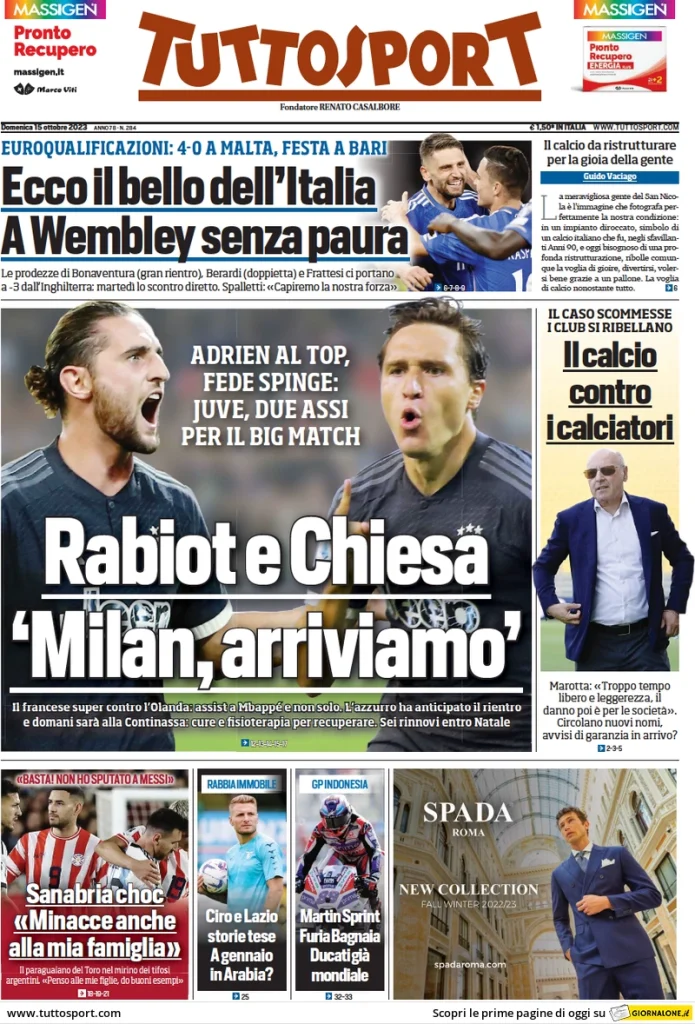 Le Prime Pagine Sportive Nazionali – 15 ottobre 29 tuttosport 013811116