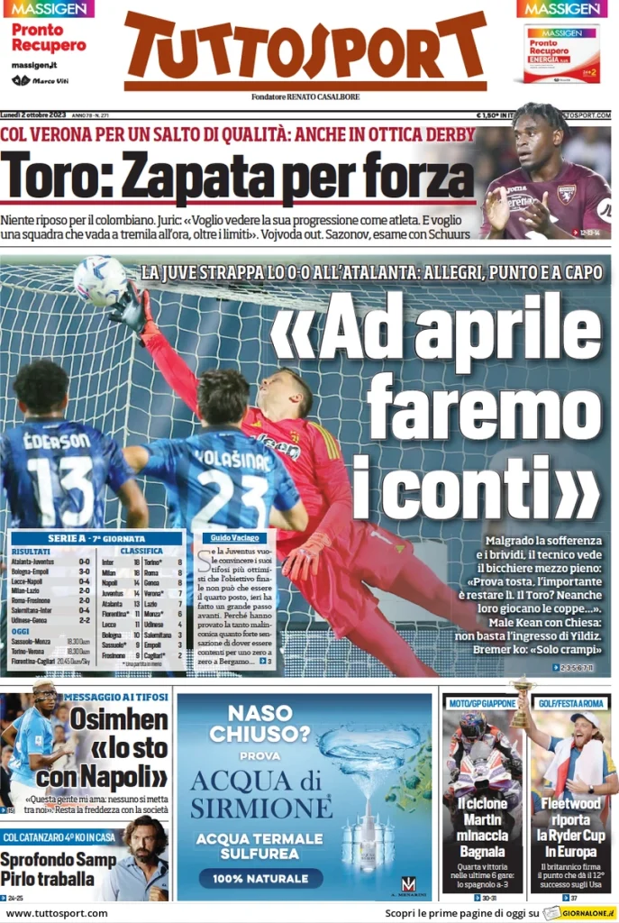 Le Prime Pagine Sportive Nazionali - 2 ottobre 28 tuttosport 014304748