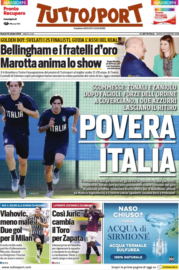Le Prime Pagine Sportive Nazionali – 13 ottobre 29 tuttosport 014306988