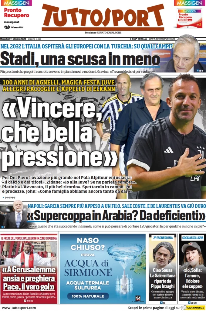 Le Prime Pagine Sportive Nazionali – 11 ottobre 29 tuttosport 014312009