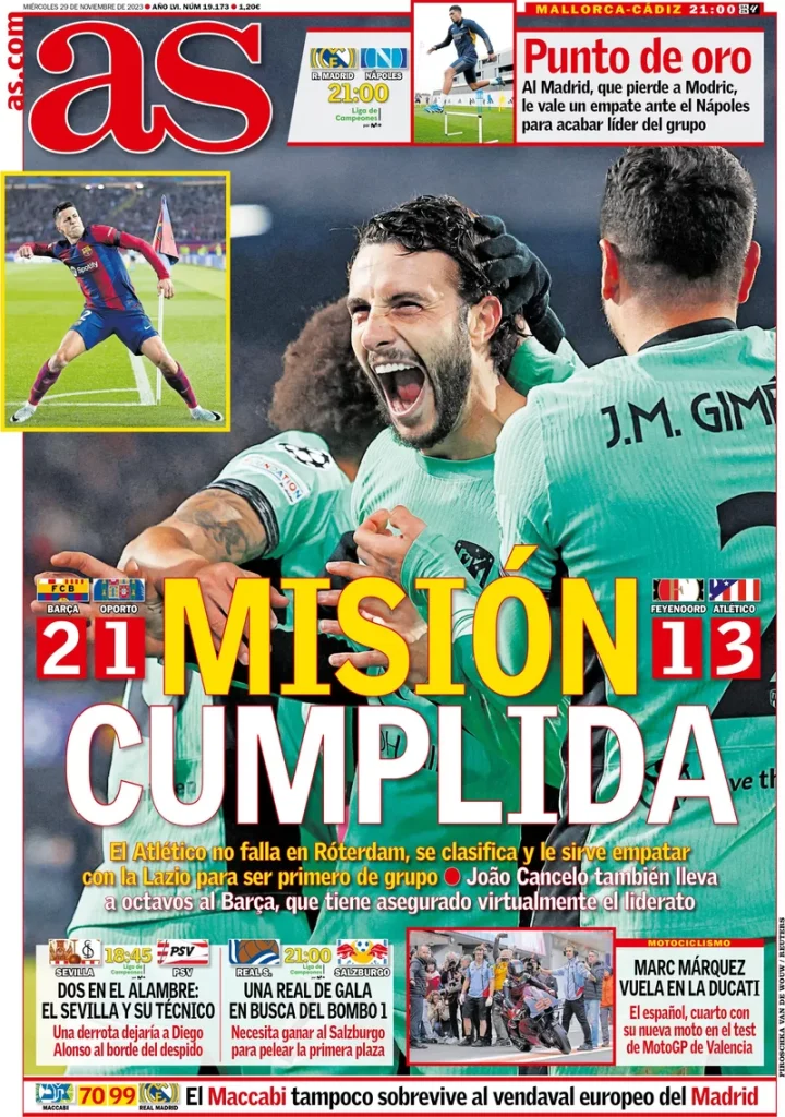 Le Prime Pagine Sportive Internazionali – 29 novembre 2 As 12