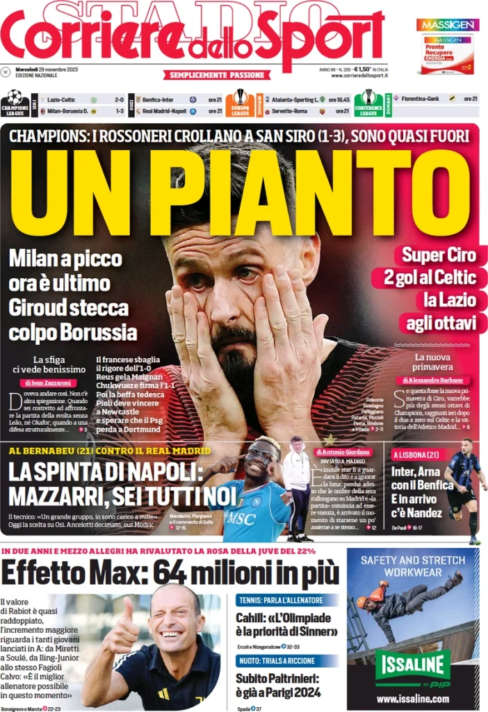 Le Prime Pagine Sportive Nazionali – 29 novembre 28 Corriere Sport 12