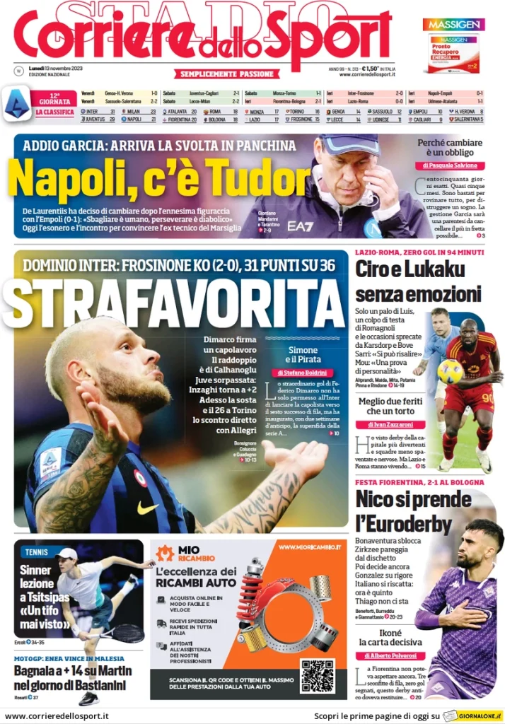 Le Prime Pagine Sportive Nazionali – 13 novembre 28 Corriere Sport 3