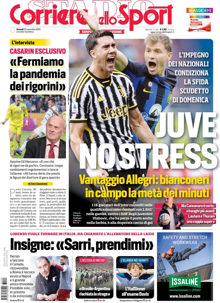 Le Prime Pagine Sportive Nazionali – 23 novembre 28 Corriere Sport 8