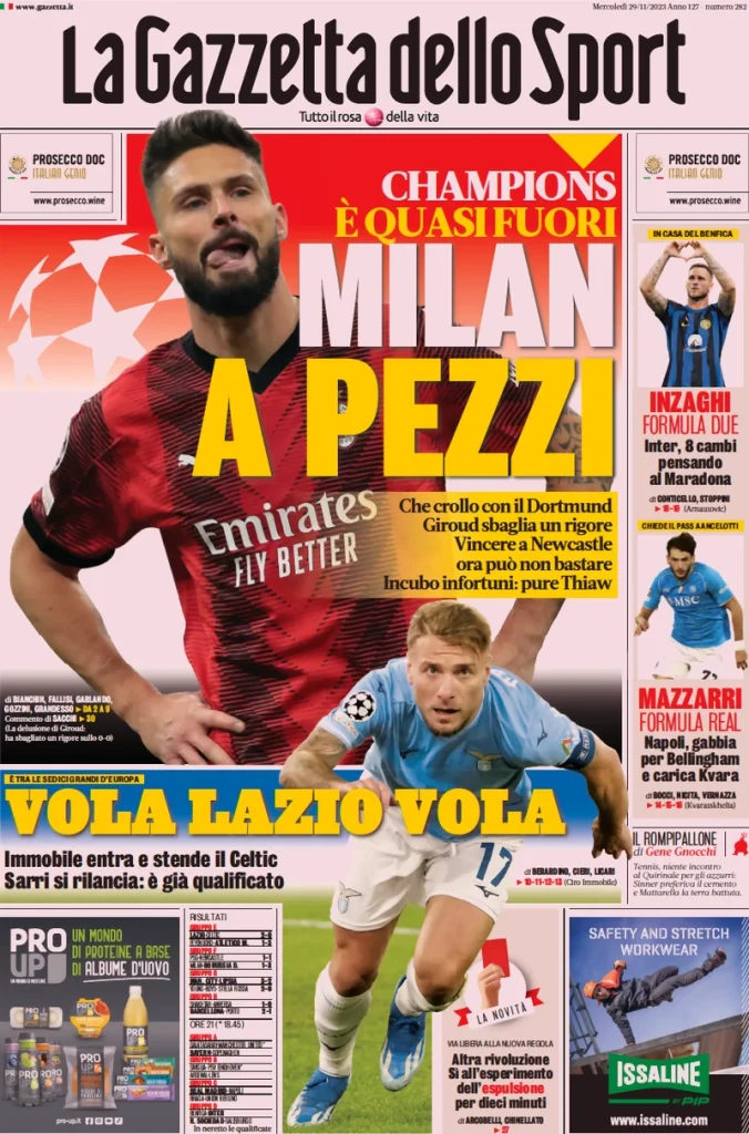 Le Prime Pagine Sportive Nazionali – 29 novembre 27 Gazzetta dello Sport 11