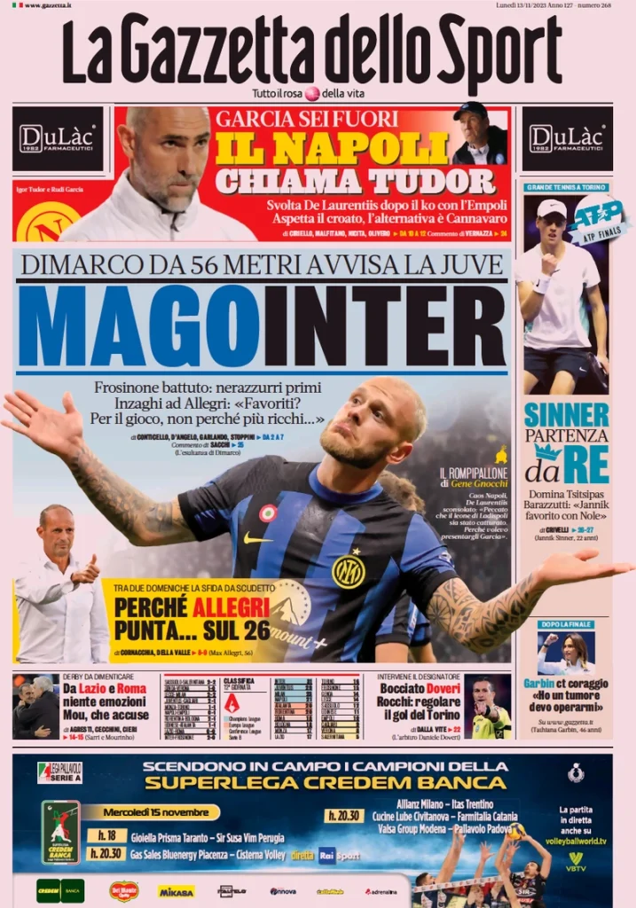 Le Prime Pagine Sportive Nazionali – 13 novembre 27 Gazzetta dello Sport 3