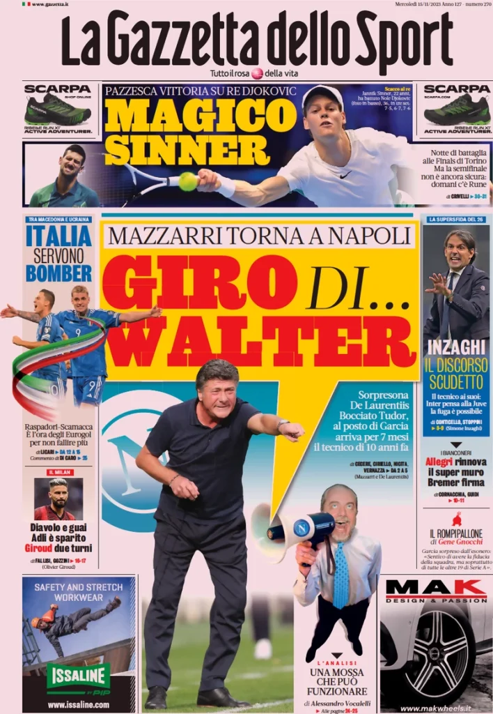 Le Prime Pagine Sportive Nazionali – 15 novembre 27 Gazzetta dello Sport 4