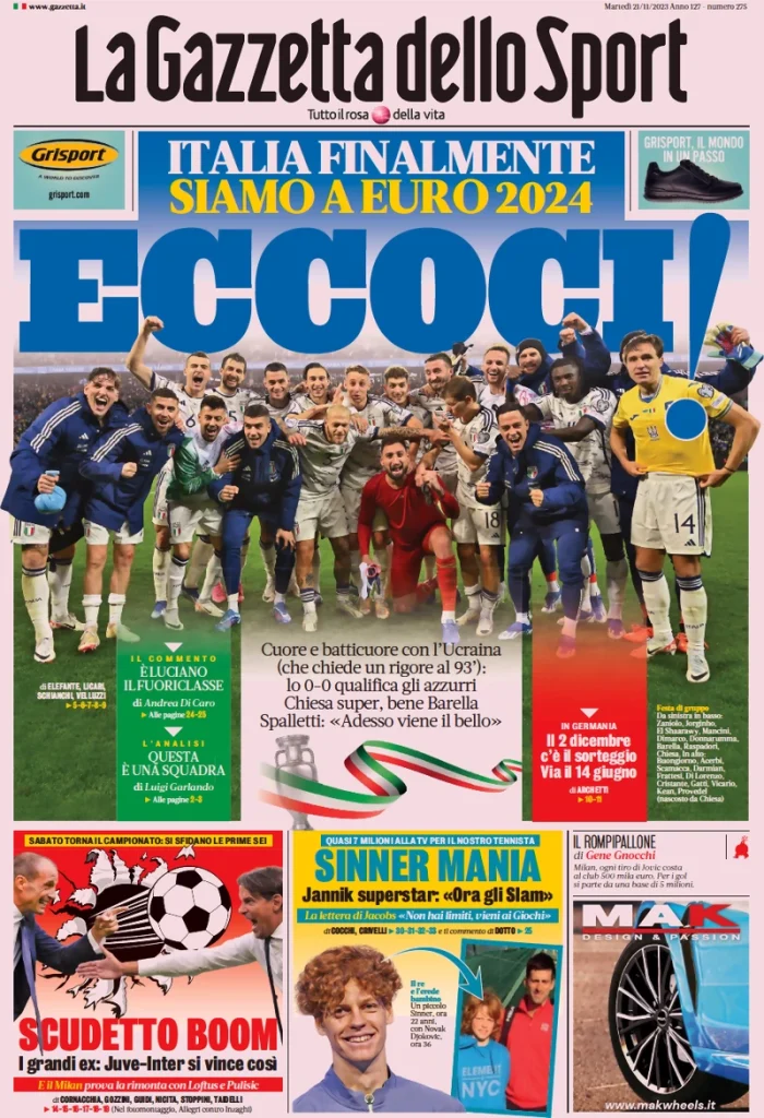 Le Prime Pagine Sportive Nazionali – 21 novembre 27 Gazzetta dello Sport 6
