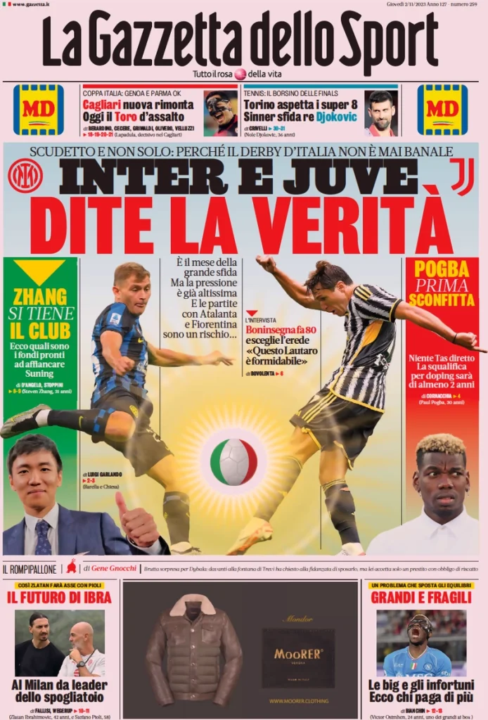 Le Prime Pagine Sportive Nazionali – 2 novembre 27 Gazzetta dello Sport