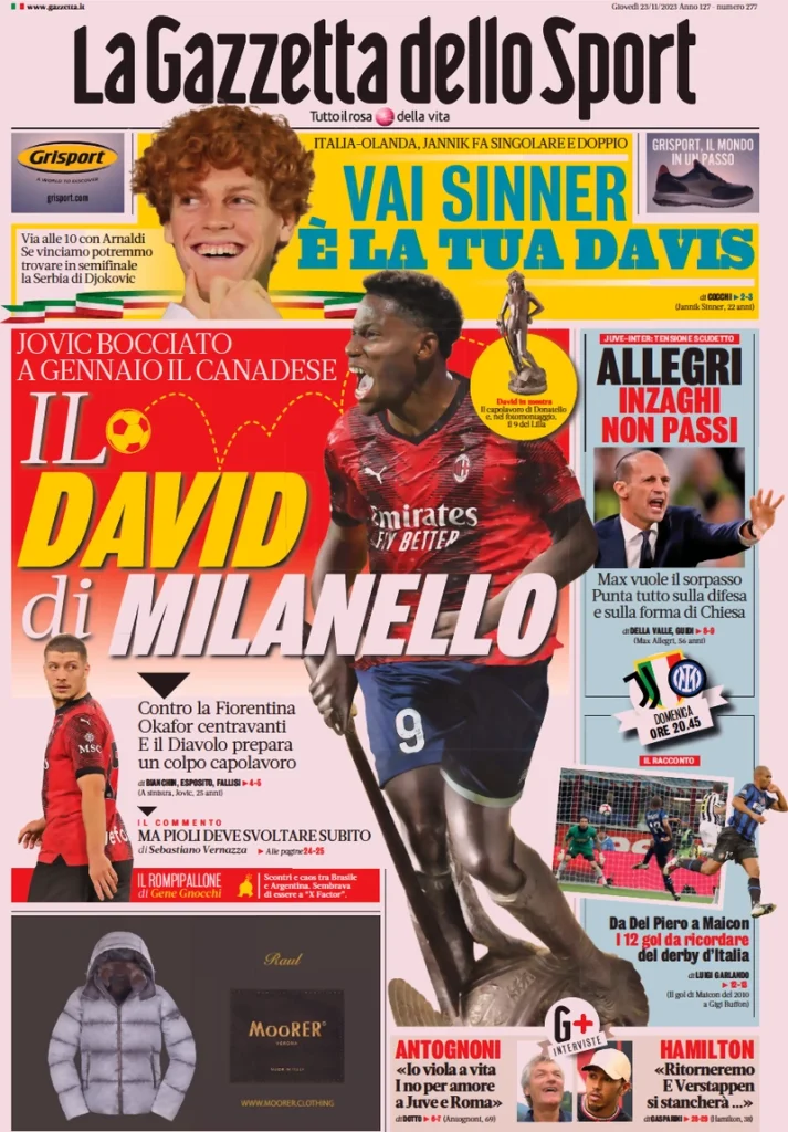 Le Prime Pagine Sportive Nazionali – 23 novembre 27 Gazzetta dello Sport 8