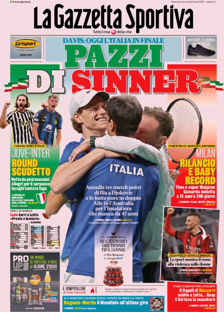 Le Prime Pagine Sportive Nazionali – 26 novembre 27 Gazzetta dello Sport 9