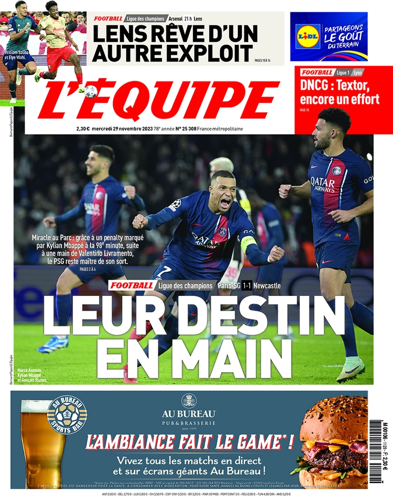 Le Prime Pagine Sportive Internazionali – 29 novembre 3 LEquipe 11