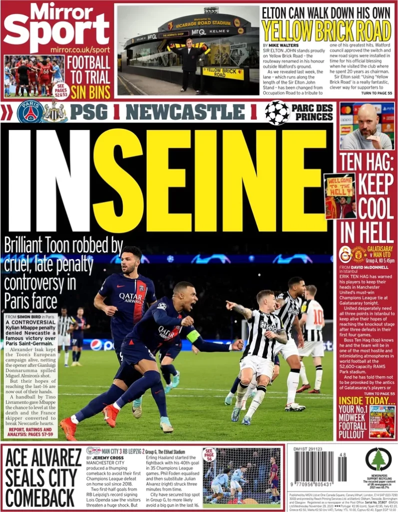 Le Prime Pagine Sportive Internazionali – 29 novembre 5 Mirror 8