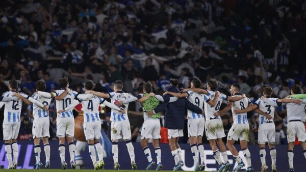 Real Sociedad v SL Benfica: Group D UEFA Champions League 2023/24 Players of Real Sociedad reacts after the UEFA Champ