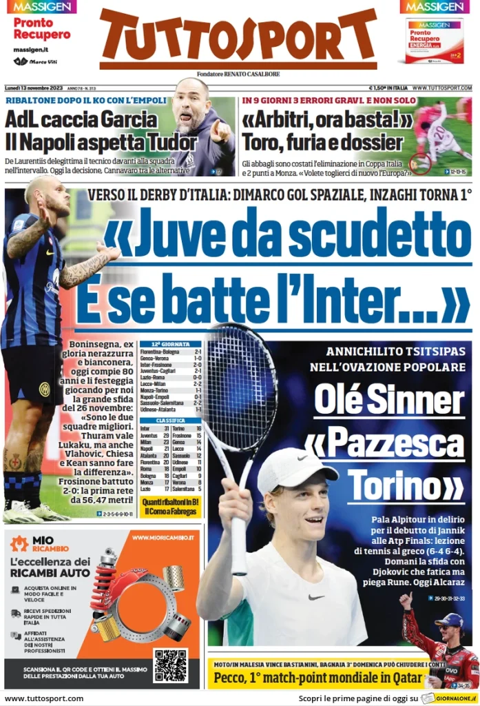Le Prime Pagine Sportive Nazionali – 13 novembre 29 Tuttosport 3