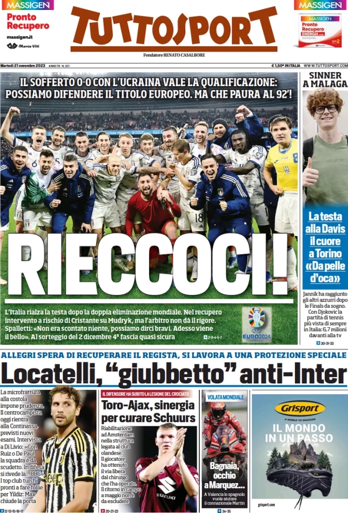 Le Prime Pagine Sportive Nazionali – 21 novembre 29 Tuttosport 6