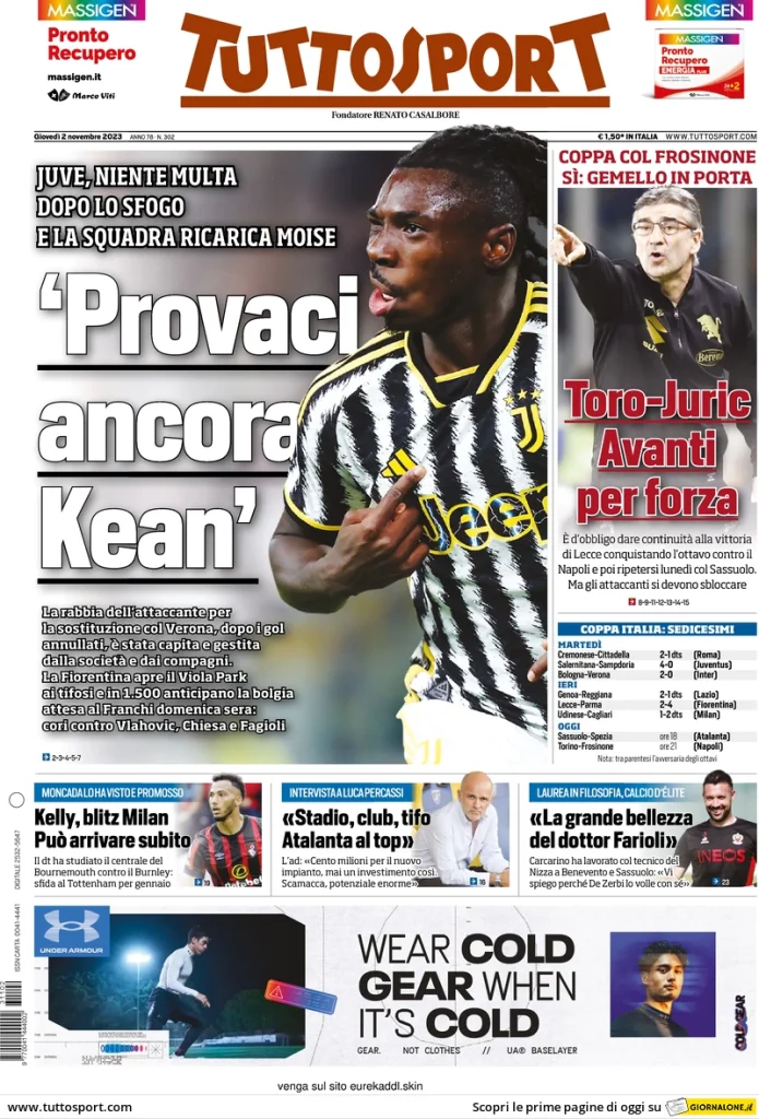 Le Prime Pagine Sportive Nazionali – 2 novembre 29 Tuttosport